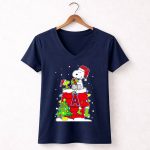 Los Angeles Angels Christmas Snoopy and Woodstock with Santa Hats and Gifts 5 Womens V Neck.jpg