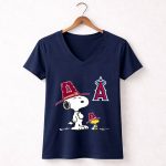 Los Angeles Angels Snoopy Woodstock Big Red Hat 5 Womens V Neck.jpg