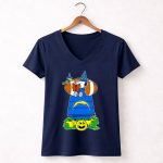 Los Angeles Chargers Snoopy Halloween Witch Reading Football Pumpkin 5 Womens V Neck