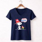 Los Angeles Clippers Snoopy with Woodstock in Team Hats 5 Womens V Neck