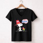 Los Angeles Clippers Snoopy with Woodstock in Team Hats 6 Womens V Neck
