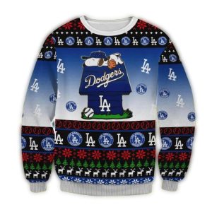 Los Angeles Dodgers Snoopy Dog House Christmas Ugly Sweater 1.jpg