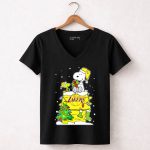 Los Angeles Lakers Christmas Snoopy And Woodstock Holiday Scene 7 Womens V Neck