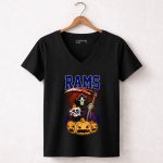 Los Angeles Rams Grim Reaper Halloween Pumpkins 7 Womens V Neck
