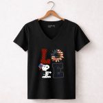 Love Sunflower Snoopy American Flag Hat 7 Womens V Neck