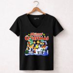 MERRY CHRISTMAS Charlie Brown Snoopy Peanuts Campfire Snowman 7 Womens V Neck 1.jpg