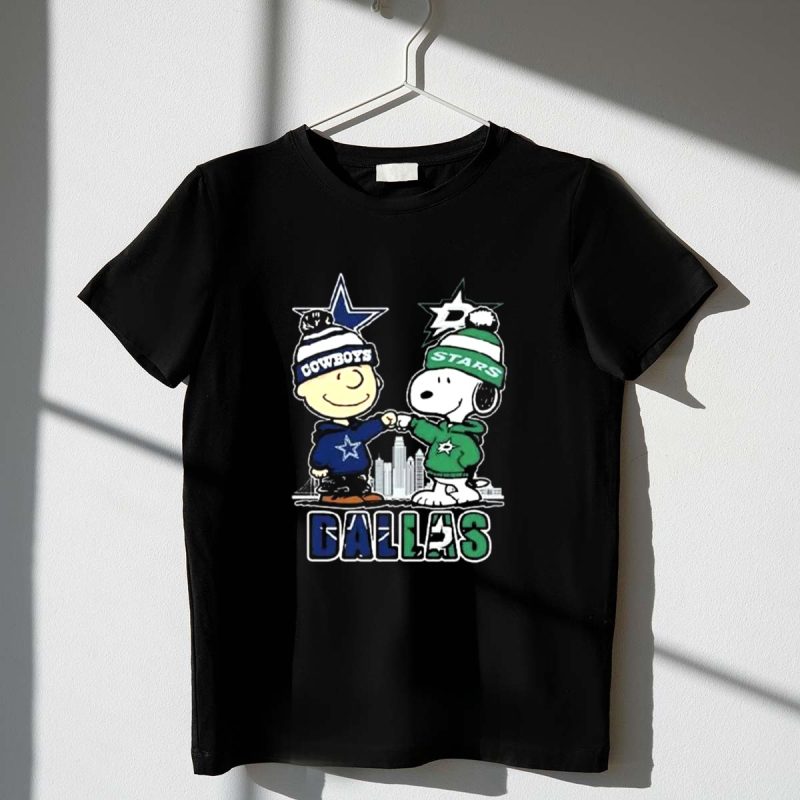 Mashup Charlie Brown Dallas Cowboys And Snoopy Dallas Stars Skyline Fist Bump 1 T Shirt.jpg