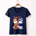 Mashup Charlie Brown Dallas Cowboys vs Snoopy Texas Longhorns City Skyline 5 Womens V Neck.jpg