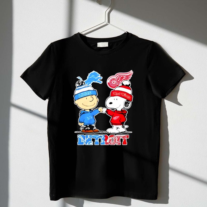 Mashup Charlie Brown Detroit Lions And Red Wings Snoopy 1 T Shirt