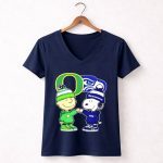 Mashup Charlie Brown Fist Bump Snoopy Oregon Ducks X Seattle Seahawks 5 Womens V Neck 1.jpg