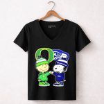 Mashup Charlie Brown Fist Bump Snoopy Oregon Ducks X Seattle Seahawks 7 Womens V Neck 1.jpg