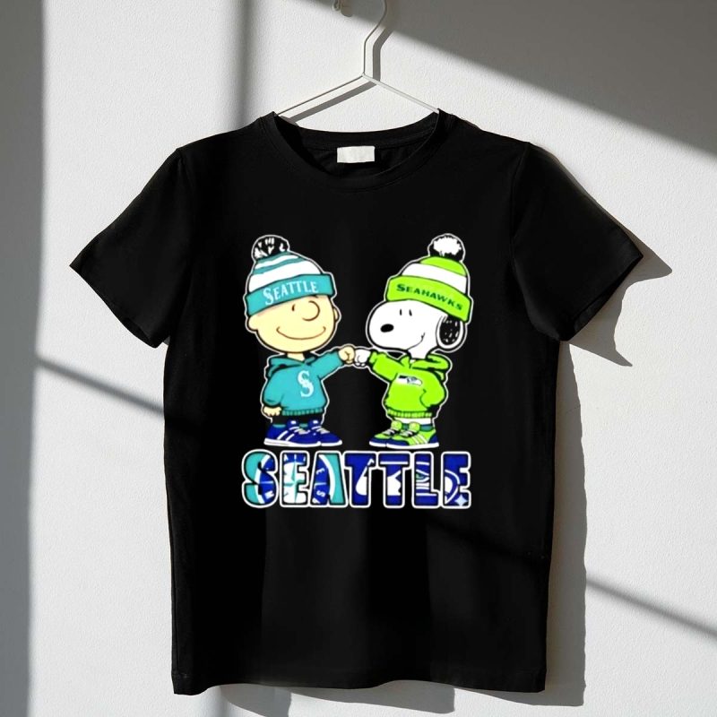 Mashup Charlie Brown Fist Bump Snoopy Seattle City Sports Mariners X Seahawks 1 T Shirt 1.Jpg