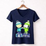 Mashup Charlie Brown Fist Bump Snoopy Seattle City Sports Mariners X Seahawks 5 Womens V Neck 1.jpg