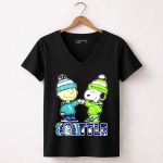Mashup Charlie Brown Fist Bump Snoopy Seattle City Sports Mariners X Seahawks 7 Womens V Neck 1.jpg
