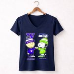 Mashup Charlie Brown Fist Bump Snoopy Washington Huskies X Seattle Seahawks 5 Womens V Neck 1.jpg