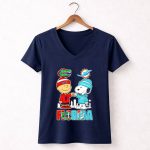 Mashup Charlie Brown Gators and Snoopy Dolphins Florida City Skyline 5 Womens V Neck.jpg
