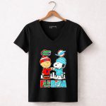Mashup Charlie Brown Gators and Snoopy Dolphins Florida City Skyline 7 Womens V Neck.jpg