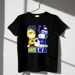 Mashup Charlie Brown Indianapolis Colts and Snoopy Notre Dame Fighting Irish city skyline 1 T Shirt.jpg