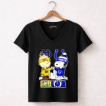 Mashup Charlie Brown Indianapolis Colts and Snoopy Notre Dame Fighting Irish city skyline 7 Womens V Neck.jpg