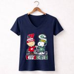Mashup Charlie Brown Wisconsin Badgers X Snoopy Green Bay Packers Skyline 5 Womens V Neck