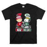 Mashup Charlie Brown Wisconsin Badgers X Snoopy Green Bay Packers Skyline T Shirt 6