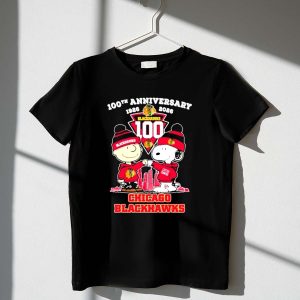 Mashup Charlie Brown And Snoopy Chicago Blackhawks 100th Anniversary 1926-2026 Shirt