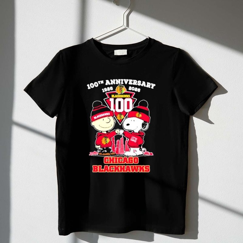 Mashup Charlie Brown And Snoopy Chicago Blackhawks 100Th Anniversary 1926 2026 1 T Shirt