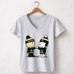 Mashup Charlie Brown and Snoopy Fist Bump Wear Clothing Minnesota Wild 7 Womens V Neck.jpg