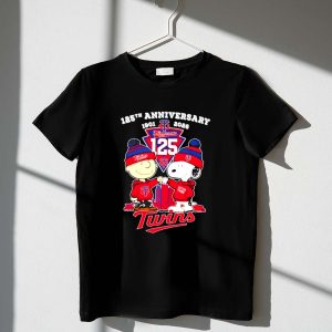 Mashup Charlie Brown And Snoopy Minnesota Twins 125th Anniversary 1901-2026 Skyline City Shirt