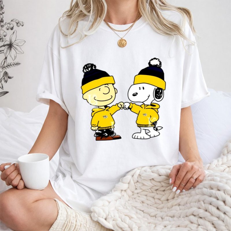 Mashup Nashville Predators Snoopy And Charlie Brown Fist Bump 1 T Shirt.jpg