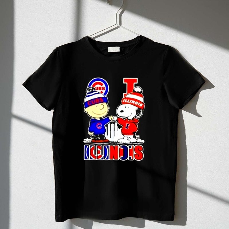 Mashup Snoopy And Charlie Brown Chicago Cubs Illinois Skyline 1 T Shirt