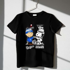 Mashup Snoopy And Charlie Brown Los Angeles Dodgers X Las Vegas Raiders Skyline Shirt