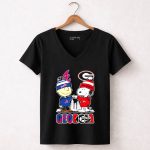 Mashup Snoopy Fist Bump Charlie Brown Atlanta Braves Vs Georgia Bulldogs 7 Womens V Neck.jpg