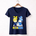 Mashup Snoopy and Charlie Brown x Michigan sports Lions and Wolverines 5 Womens V Neck.jpg