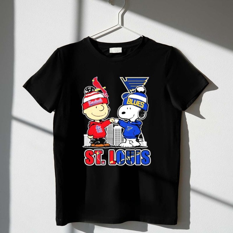 Mashup St Louis Snoopy Fist Bump Charlie Brown Cardinals And Blues City Skyline 1 T Shirt