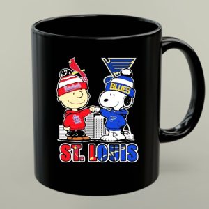 Mashup St Louis Snoopy Fist Bump Charlie Brown Cardinals And Blues City Skyline 1 mug.jpg