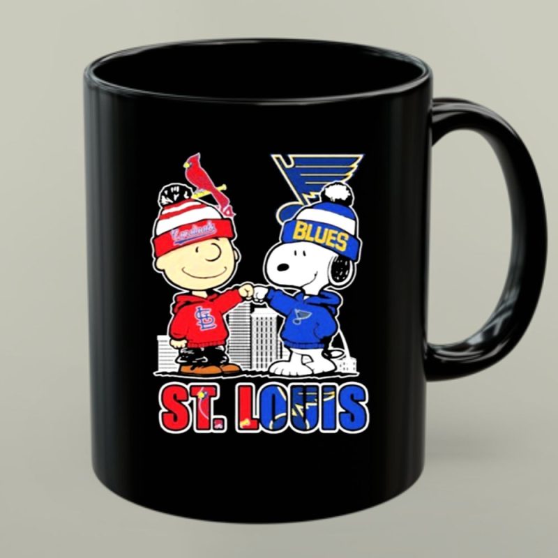 Mashup St Louis Snoopy Fist Bump Charlie Brown Cardinals And Blues City Skyline 1 Mug.jpg