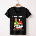 Merry Atlanta Hawks Christmas Snoopy And Friends 7 Womens V Neck