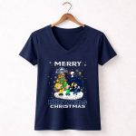 Merry Brewers Christmas with Snoopy and Peanuts Characters for Milwaukee Fans 5 Womens V Neck 2.jpg