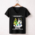 Merry Brooklyn Nets Christmas Snoopy Fans Peanuts Christmas Tree 7 Womens V Neck