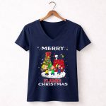 Merry Calgary Flames Christmas Snoopy Peanuts Tree 5 Womens V Neck.jpg