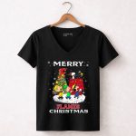 Merry Calgary Flames Christmas Snoopy Peanuts Tree 7 Womens V Neck.jpg