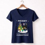 Merry Chicago White Sox Christmas Featuring Snoopy and Peanuts Characters 5 Womens V Neck.jpg