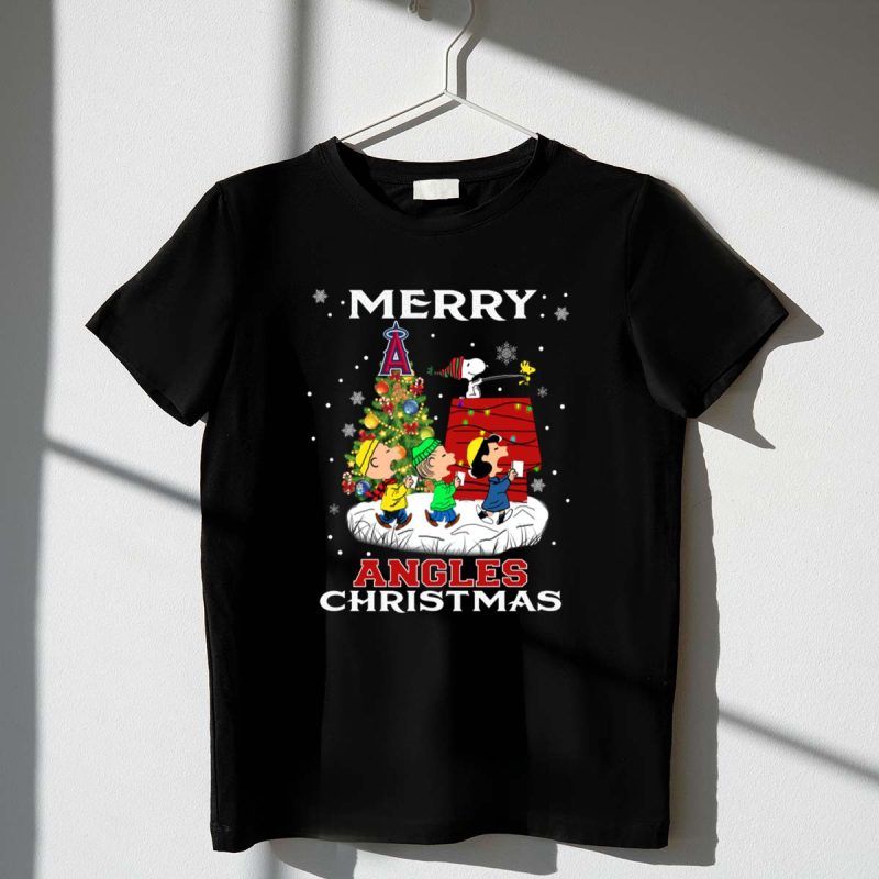 Merry Christmas Los Angeles Angels Snoopy Woodstock Charlie Brown Lucy Linus Fans 1 T Shirt.jpg