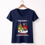 Merry Christmas Los Angeles Angels Snoopy Woodstock Charlie Brown Lucy Linus Fans 5 Womens V Neck.jpg