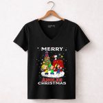 Merry Christmas Los Angeles Angels Snoopy Woodstock Charlie Brown Lucy Linus Fans 7 Womens V Neck.jpg