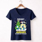 Merry Christmas Peanuts Characters Jacksonville Jaguars Snoopy Woodstock 5 Womens V Neck