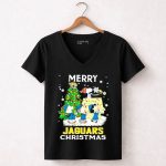 Merry Christmas Peanuts Characters Jacksonville Jaguars Snoopy Woodstock 5 Womens V Neck1