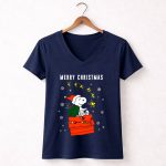 Merry Christmas Snoopy Santa on Doghouse with Reindeer and Snowflakes T Shirt 5 1.jpg