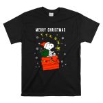 Merry Christmas Snoopy Santa on Doghouse with Reindeer and Snowflakes T Shirt 6 1.jpg